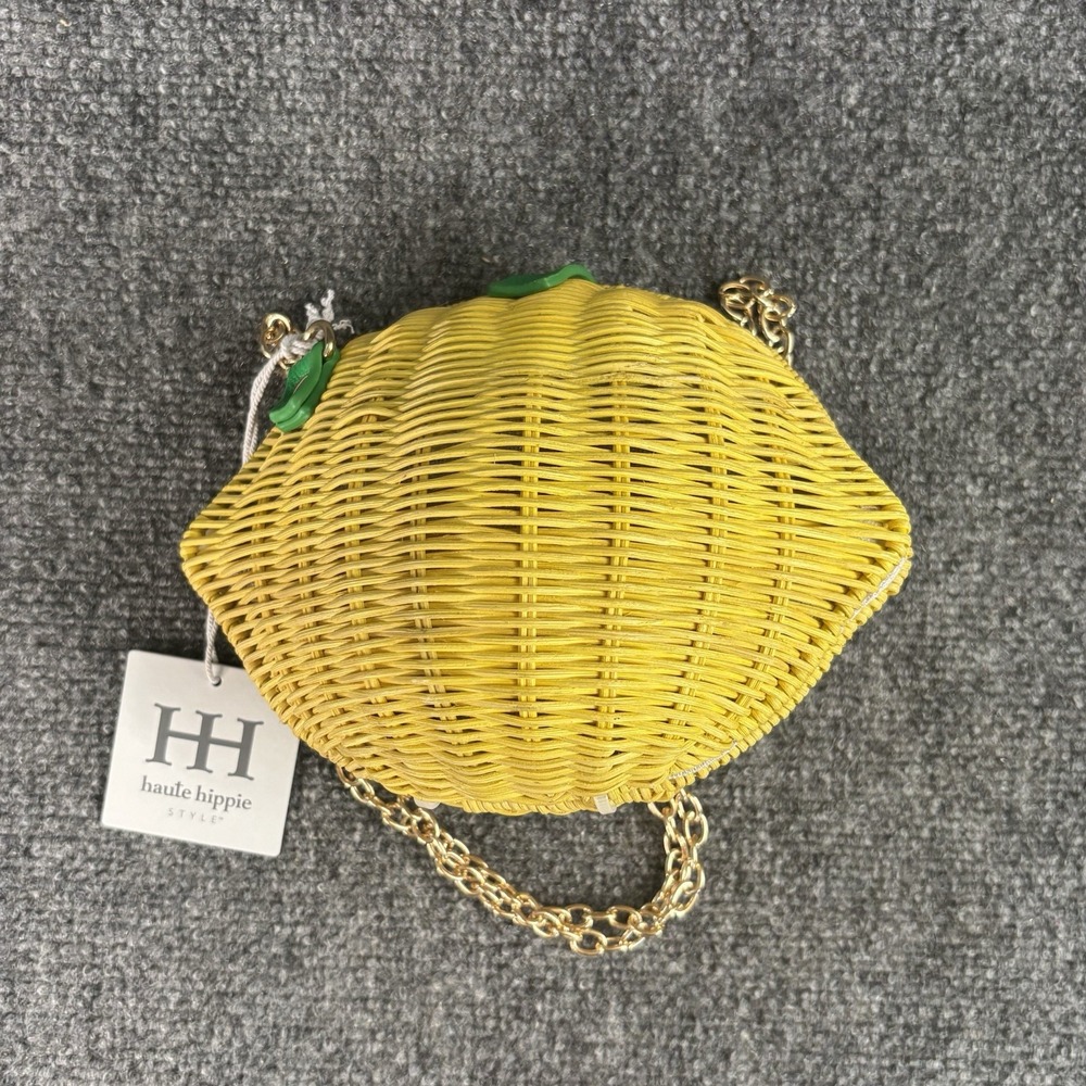 🍋NWT Haute Hippie Yellow Lemon Wicker Viral Tok Citrus Bag Small - Picture 4 of 8